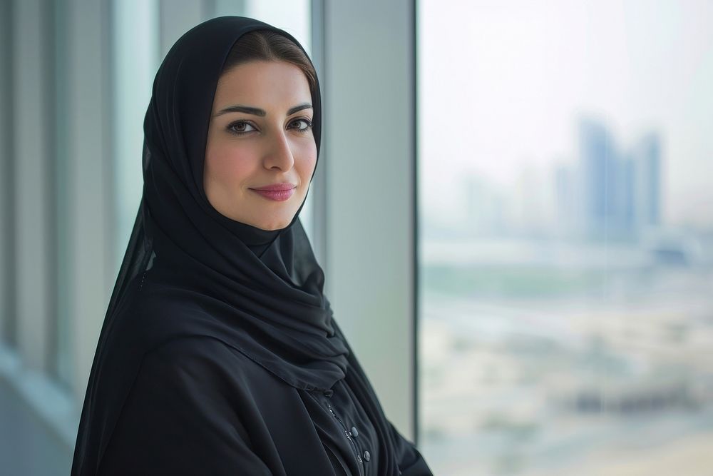 Business photo of middle east woman clothing city architecture.