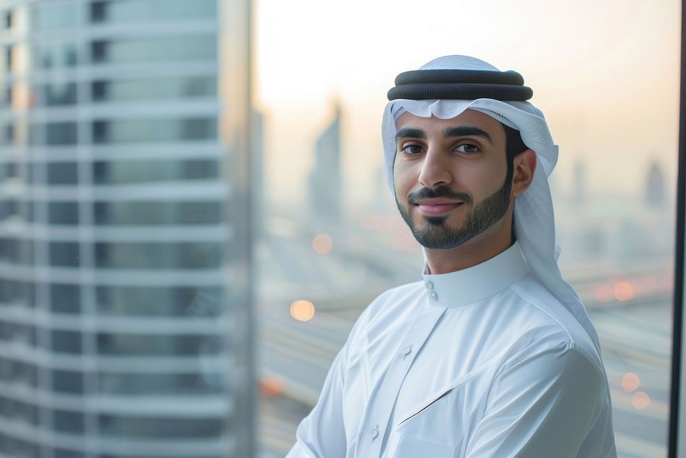 Business photo of arab man adult city architecture.