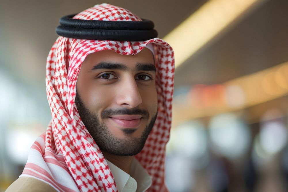 Photo of arab business man travel architecture headscarf.