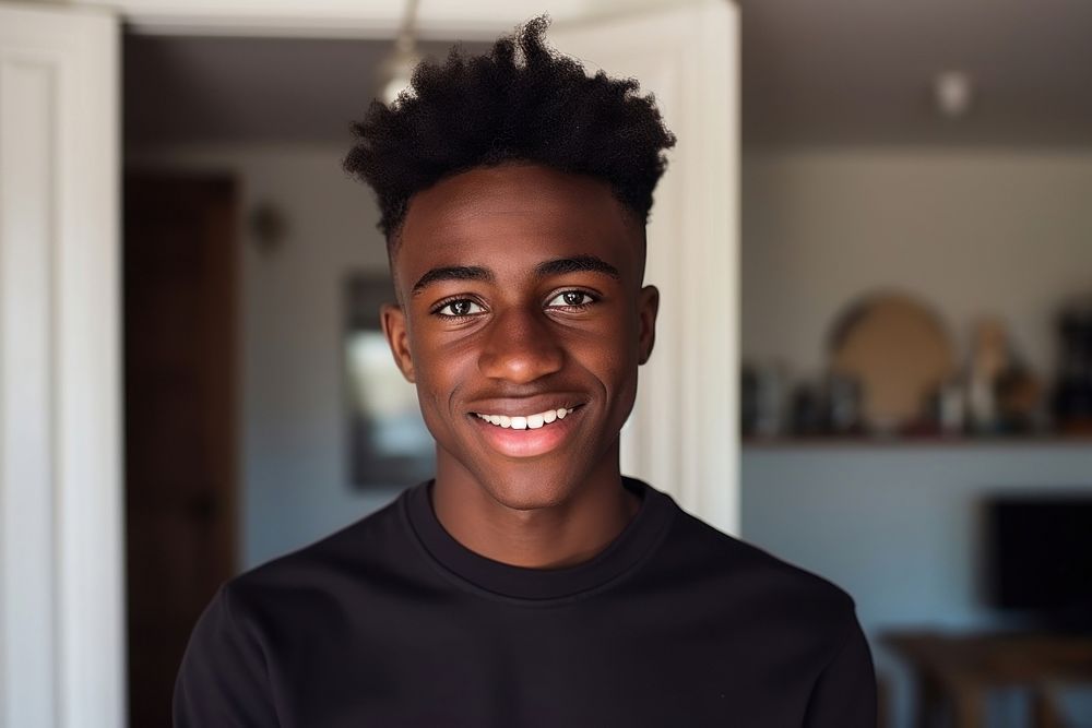 Black man teenager portrait smile photo. AI generated Image by rawpixel.