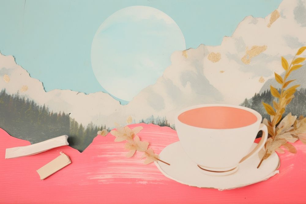 Coffee cup on a book painting saucer mug.