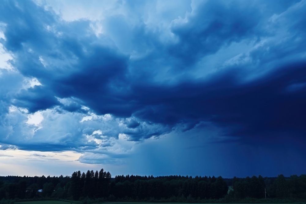 Dark cloudy sky panoramic thunderstorm landscape. AI generated Image by rawpixel.