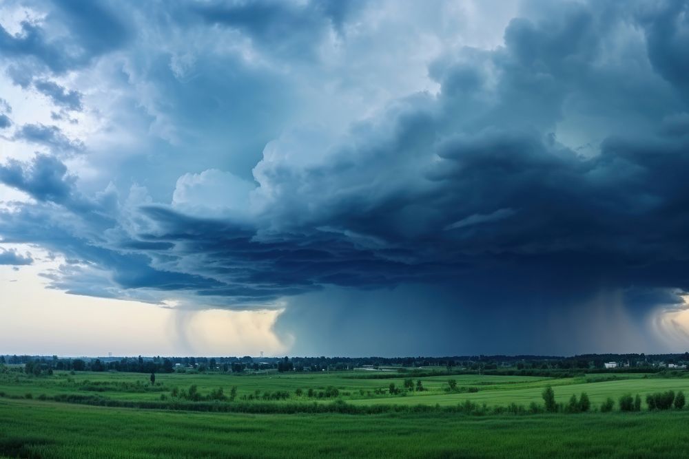 Dark cloudy sky panoramic storm thunderstorm. AI generated Image by rawpixel.