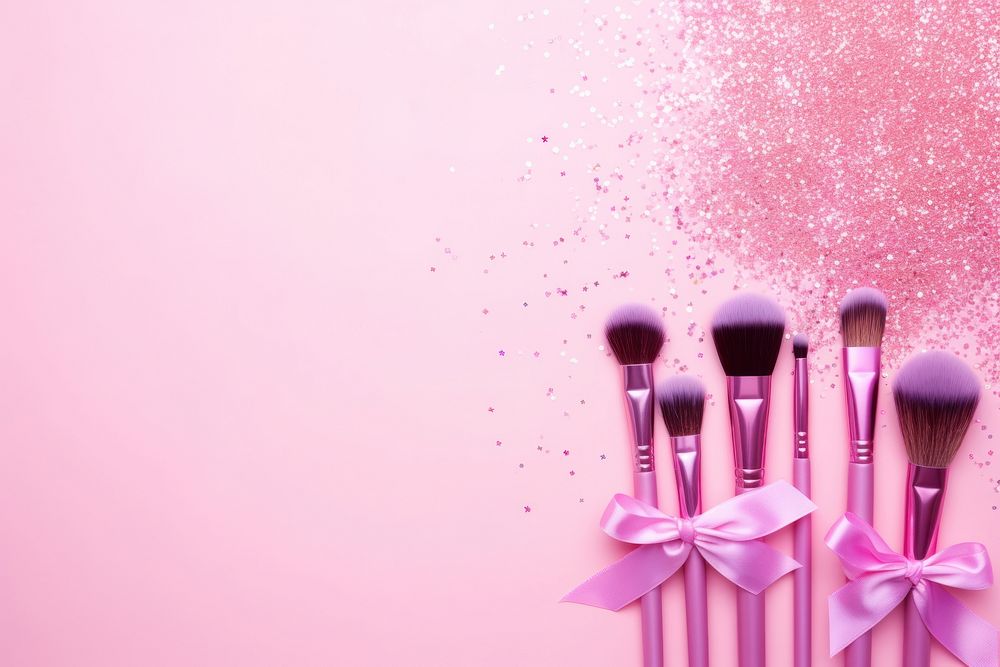 Different Cosmetic makeup brushes cosmetics ribbon pink.