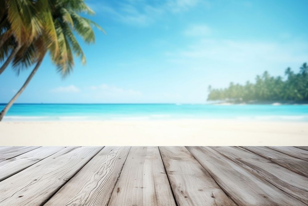 White wooden table outdoors vacation tropical. AI generated Image by rawpixel.