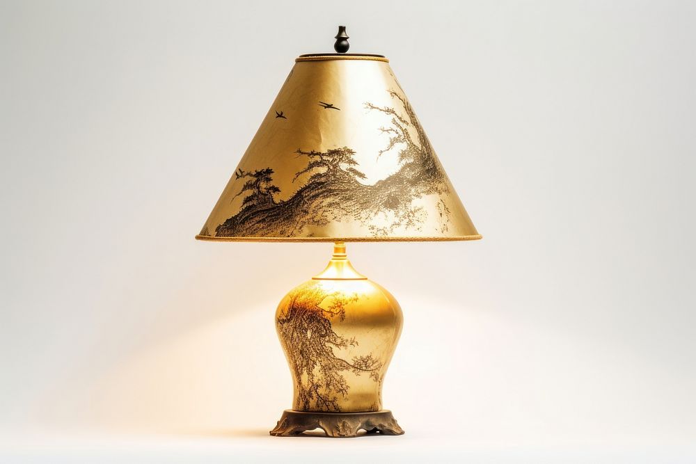 Chinese lamp lampshade gold art. AI generated Image by rawpixel.