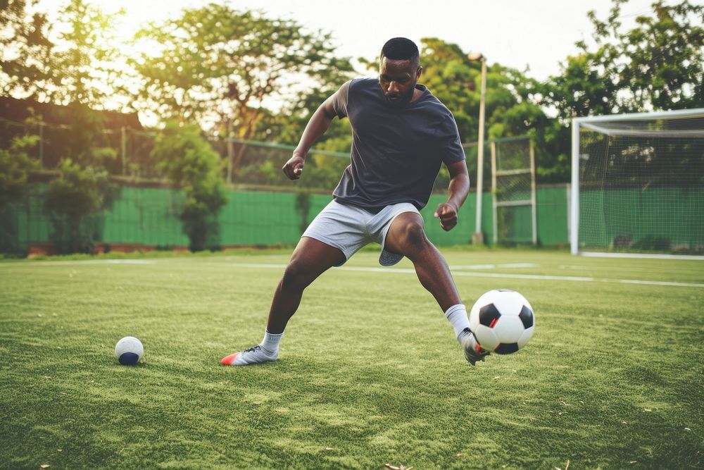 African American man play soccer football sports adult.