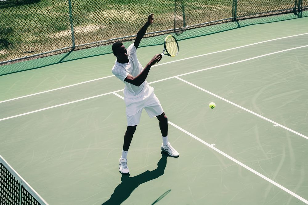 African American mans tennis sports racket.