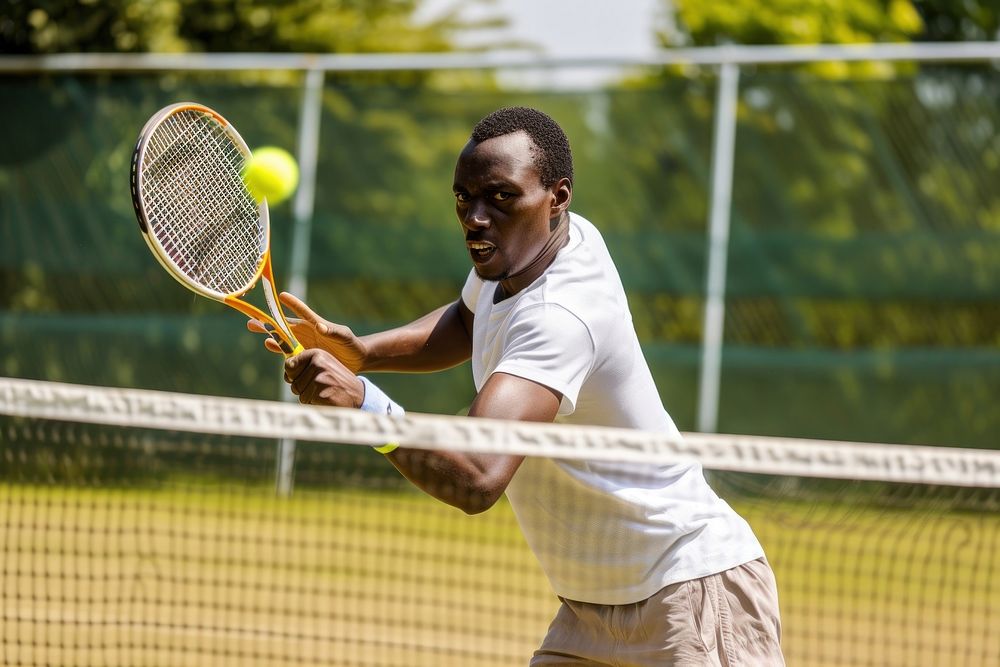 African American mans tennis racket sports.