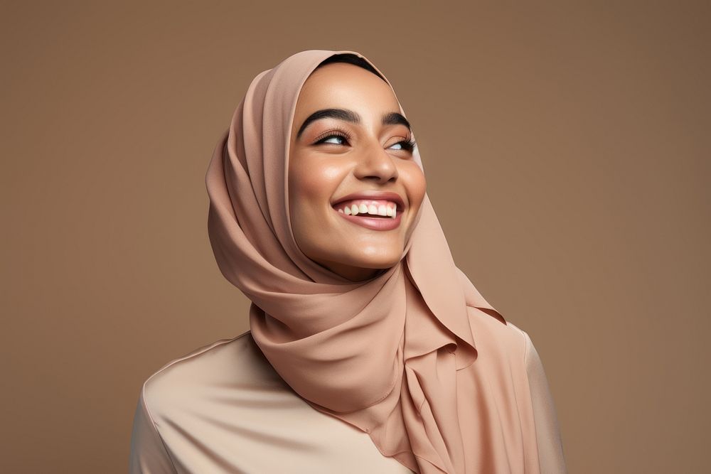 Happy arab woman portrait laughing scarf. AI generated Image by rawpixel.