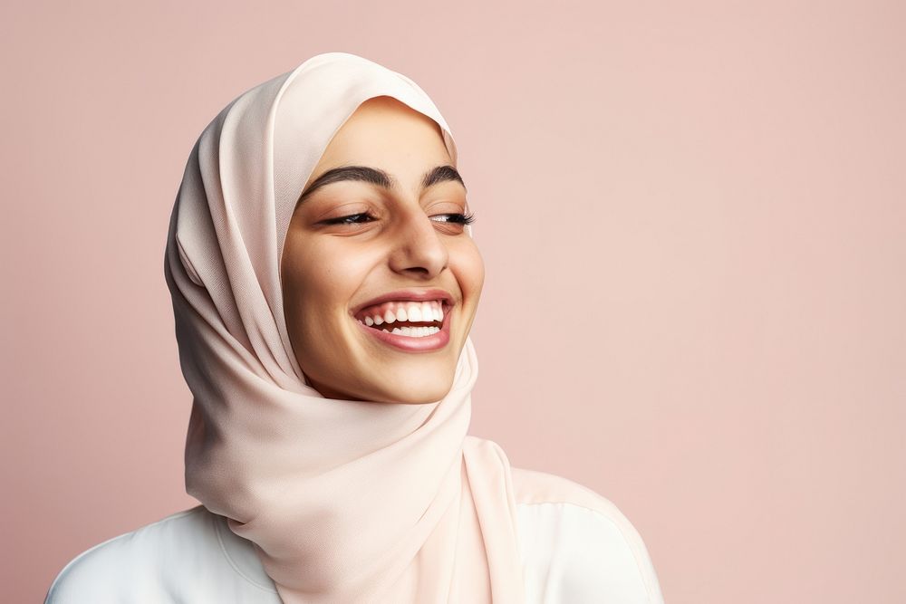 Happy arab woman laughing scarf smile. AI generated Image by rawpixel.