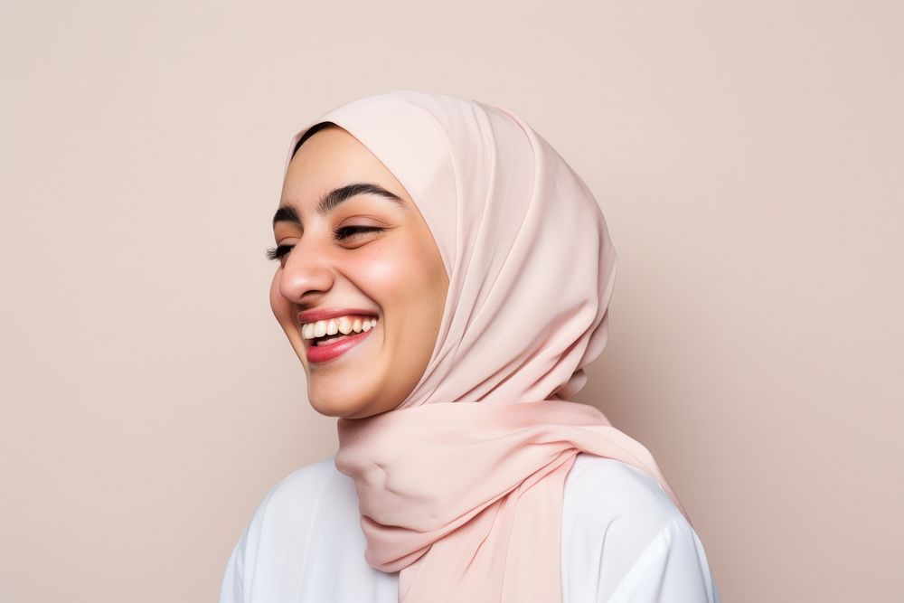 Happy arab woman laughing adult smile. AI generated Image by rawpixel.
