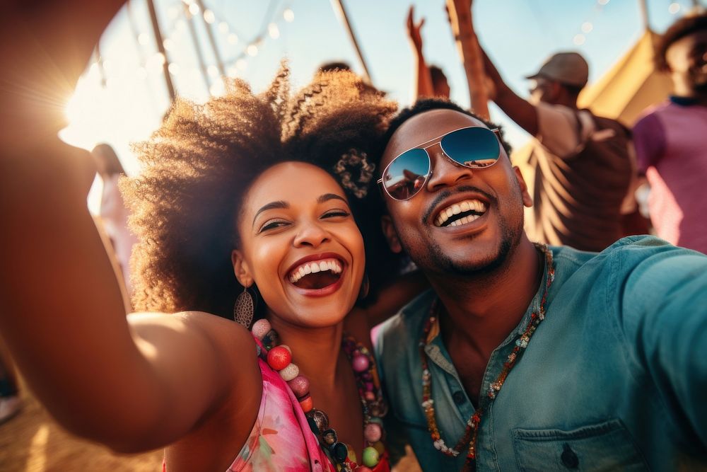 South african couple selfie sunglasses festival.