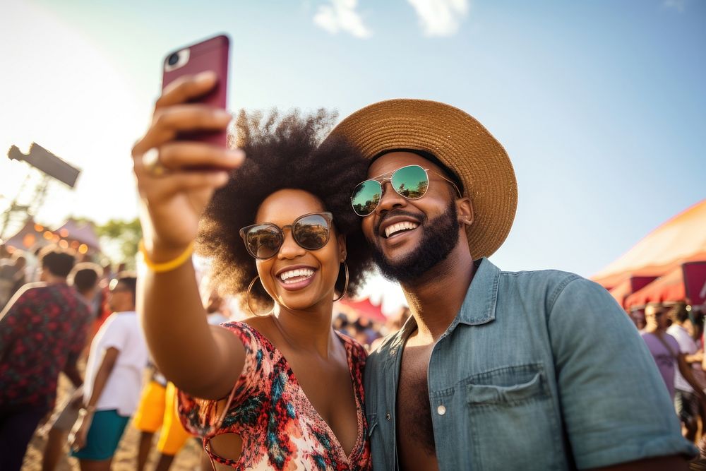 South african couple selfie sunglasses festival.