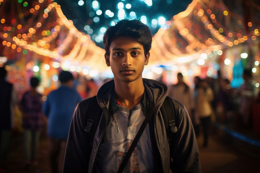 Indian teen age men night portrait outdoors.