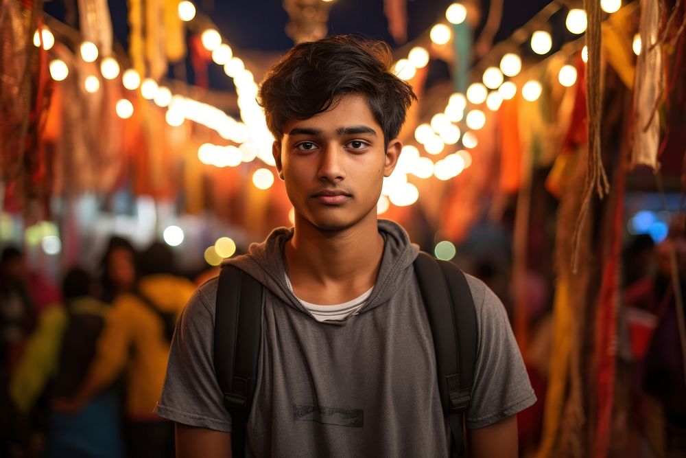 Indian teen age men portrait night photo.