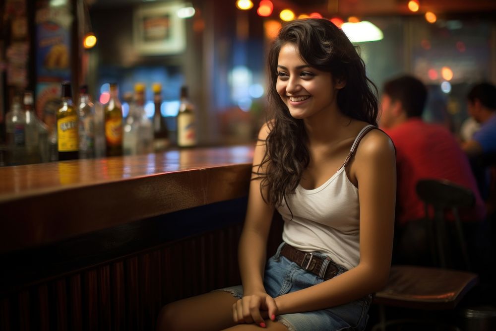 Indian teen age women pub portrait smile.