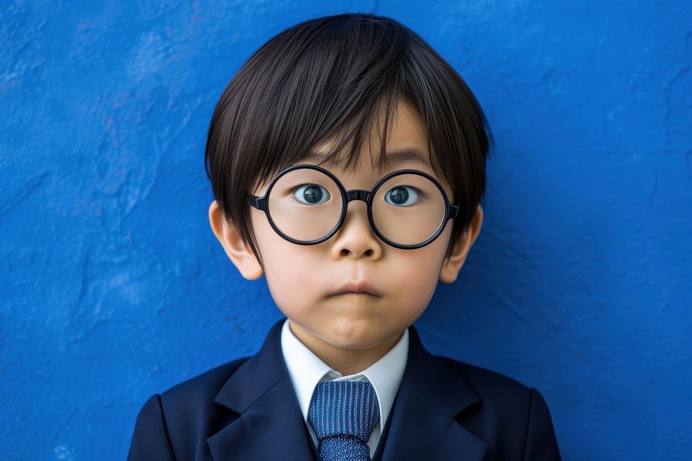 Japanese kid Detective portrait glasses photo.