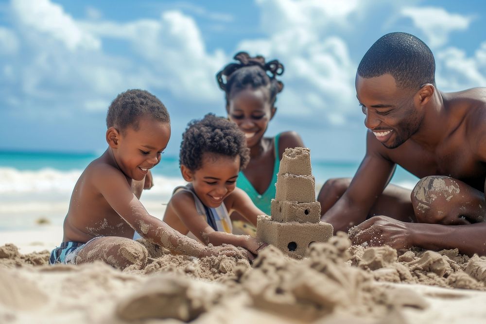 South afican family beach sand sandcastle.