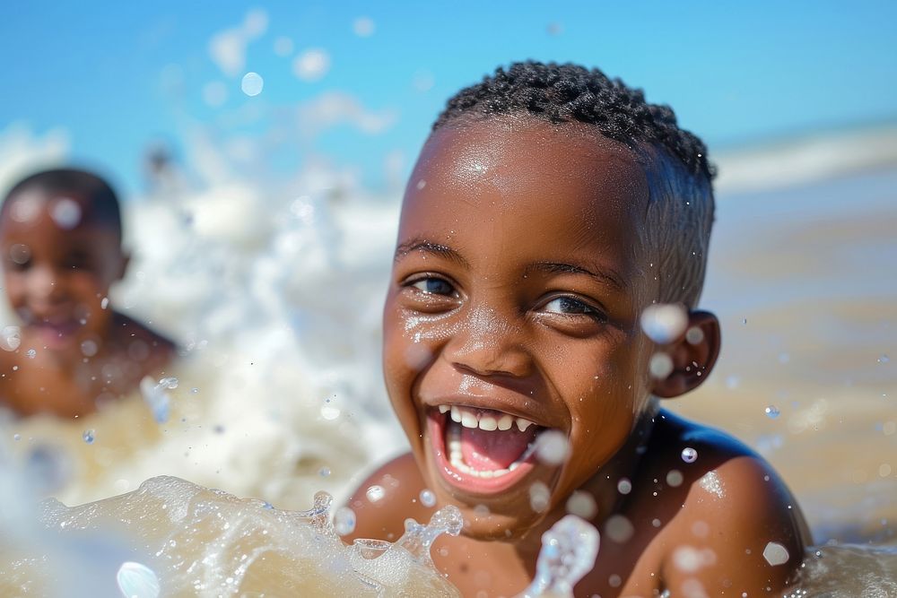 South african kids laughing portrait bathing.