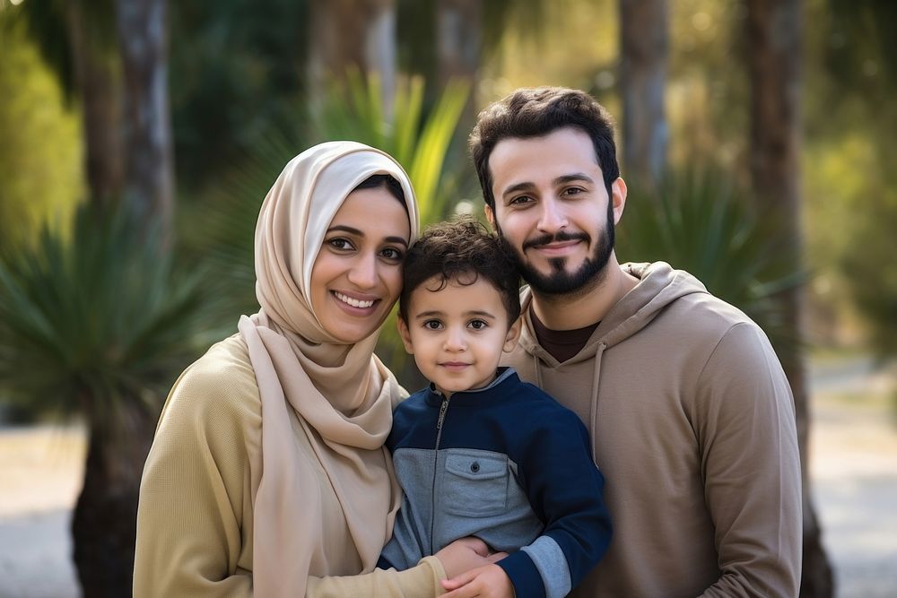 Happy Arabic family cheerful adult scarf. AI generated Image by rawpixel.
