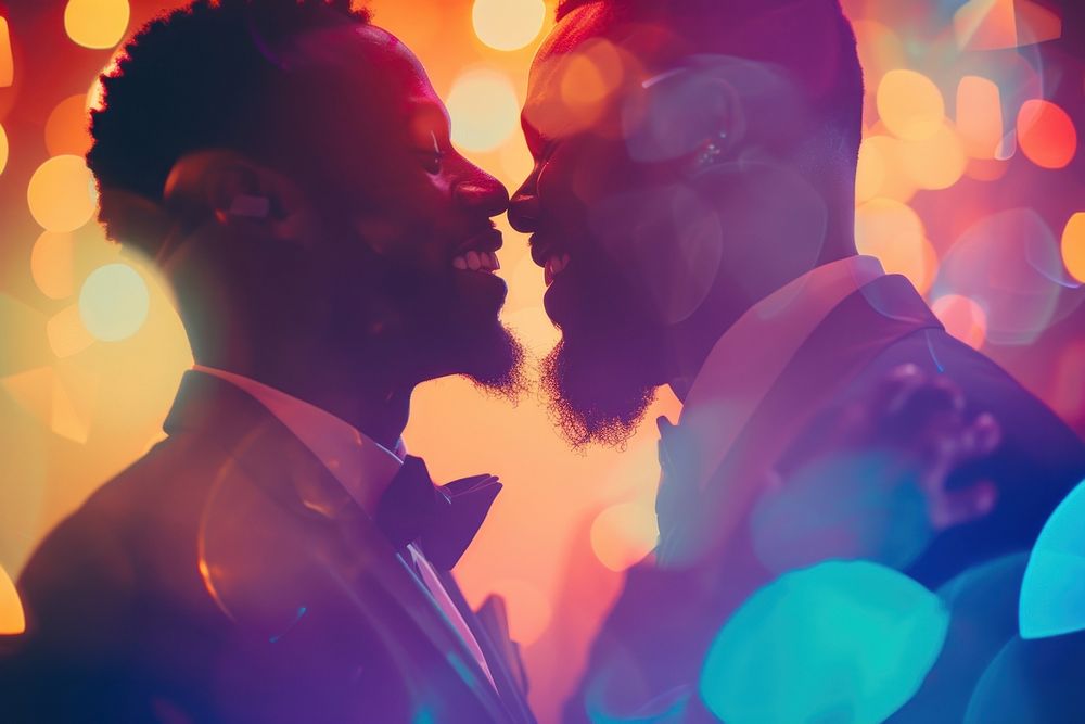 Black gay couple dancing on wedding celebrate photography adult red.