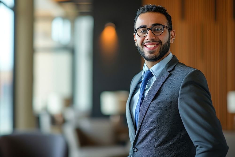 Confident arab mixed race portrait glasses adult.