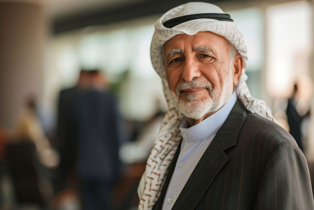 Confident middle east old man adult happiness portrait.
