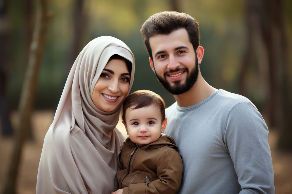 Happy Arabian family portrait adult photo. AI generated Image by rawpixel.