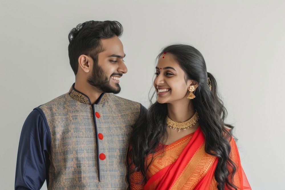 Indian couple cheerful jewelry wedding.