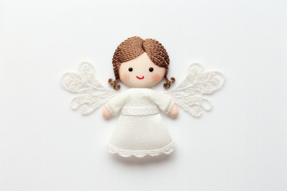Cute mini Angel in embroidery style angel white doll.