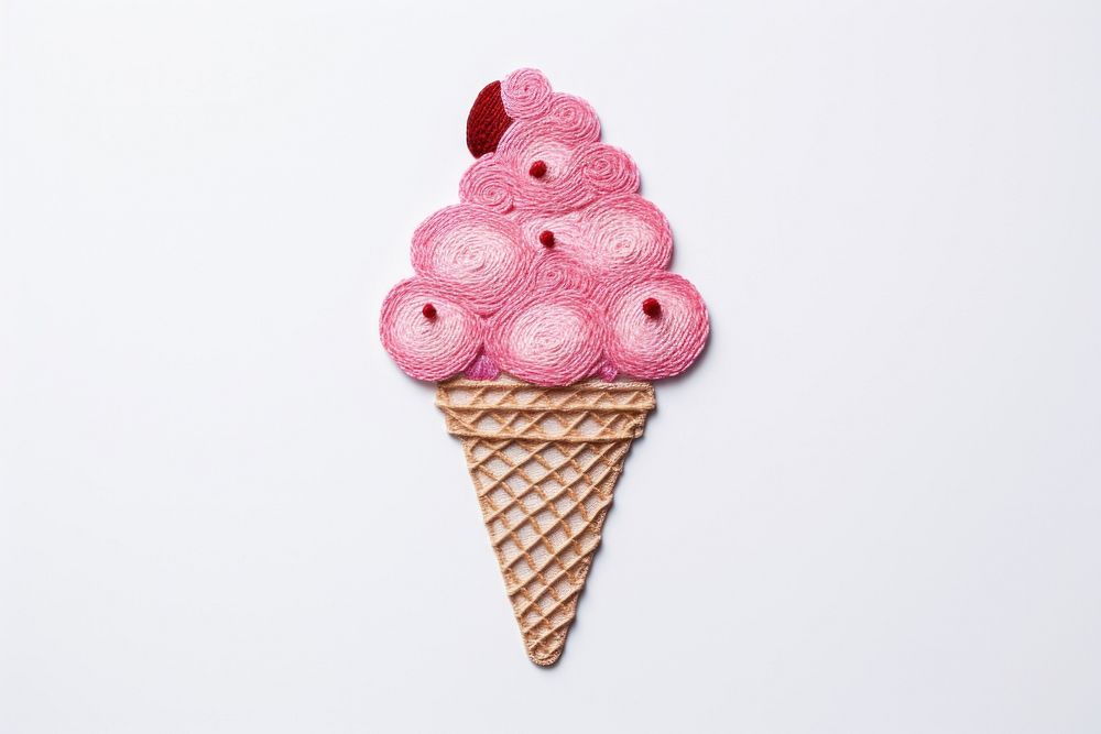 Cute minimal Ice cream in embroidery style dessert food ice cream.