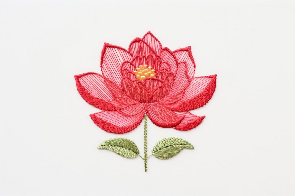Cute minimal Lotus in embroidery style pattern flower plant.