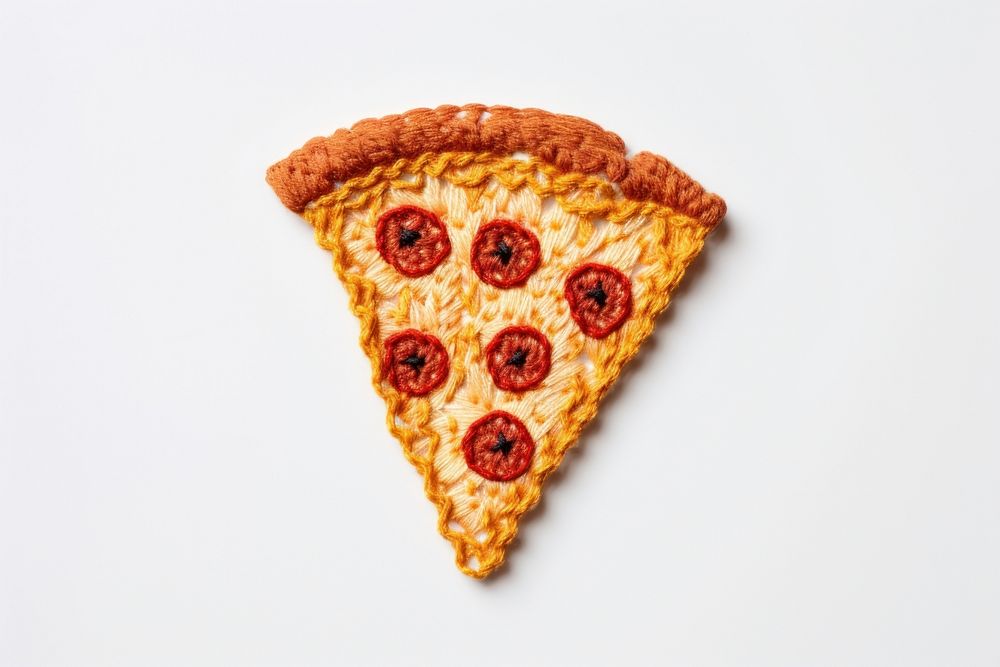 Cute minimal sliced pizza in embroidery style food pepperoni freshness.