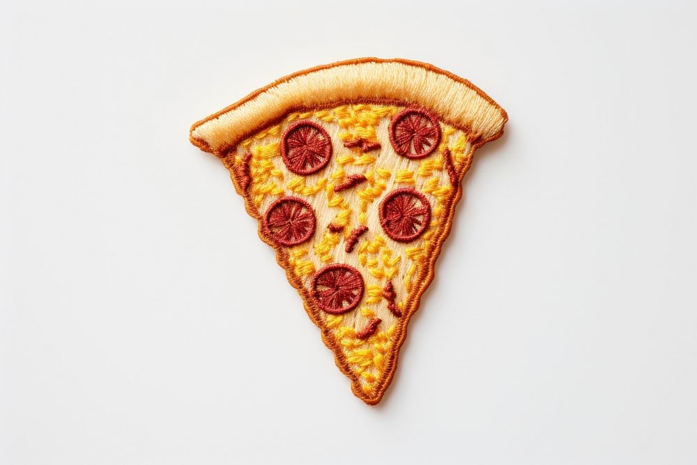 Cute minimal sliced pizza in embroidery style food pepperoni freshness.