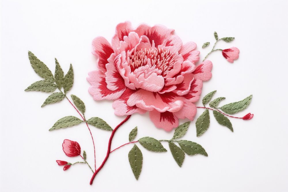 Cute minimal Peony in embroidery style pattern flower dahlia.