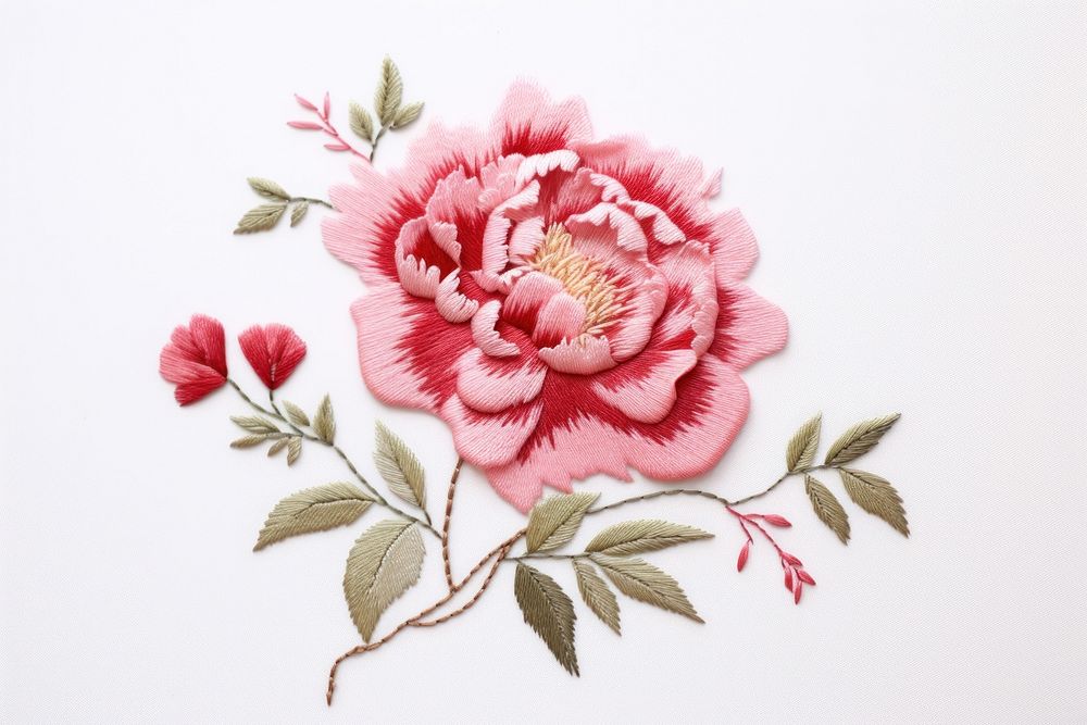 Cute minimal Peony in embroidery style pattern flower plant.