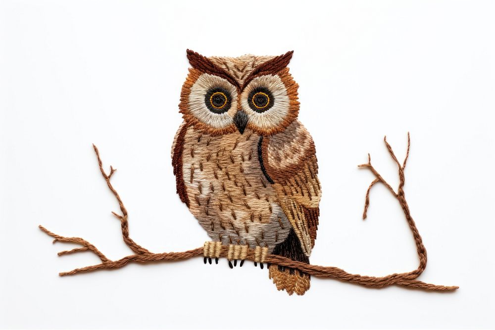 Cute Owl in embroidery style owl animal bird.