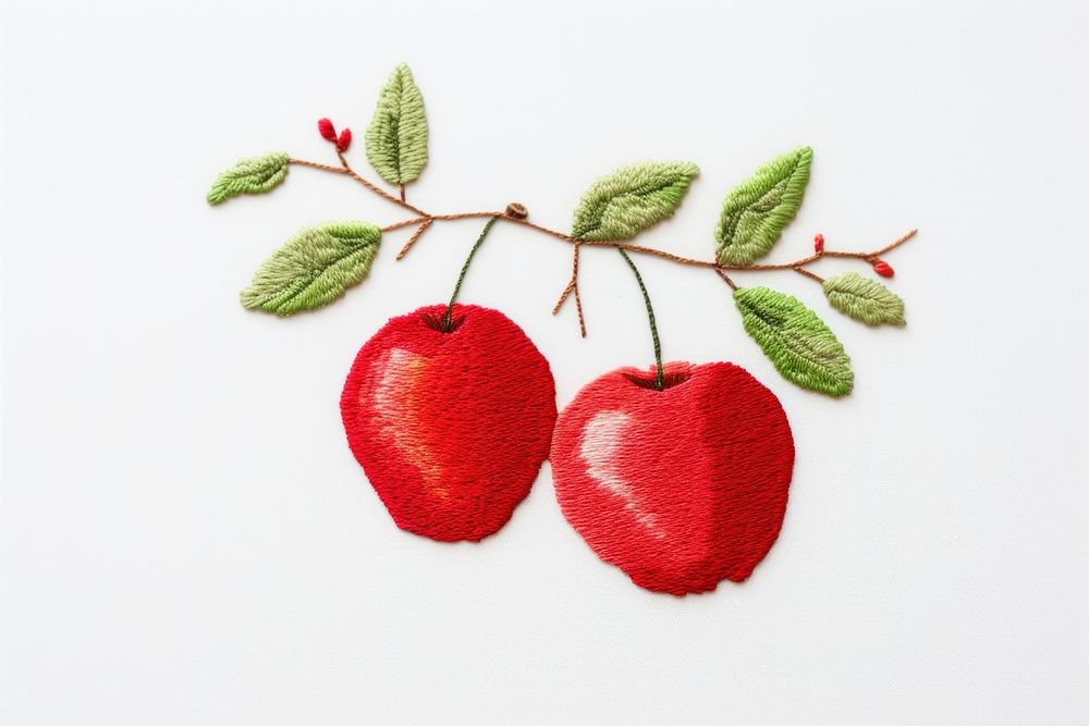 Cute Apples in embroidery style fruit berry plant.