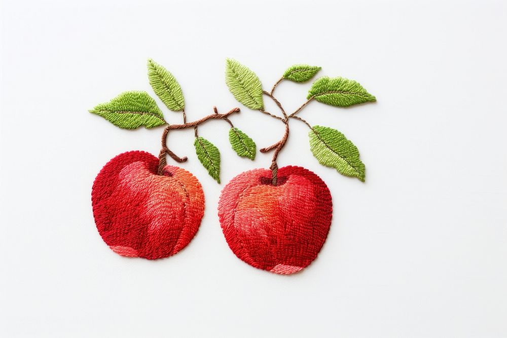 Cute Apples in embroidery style apple fruit berry.
