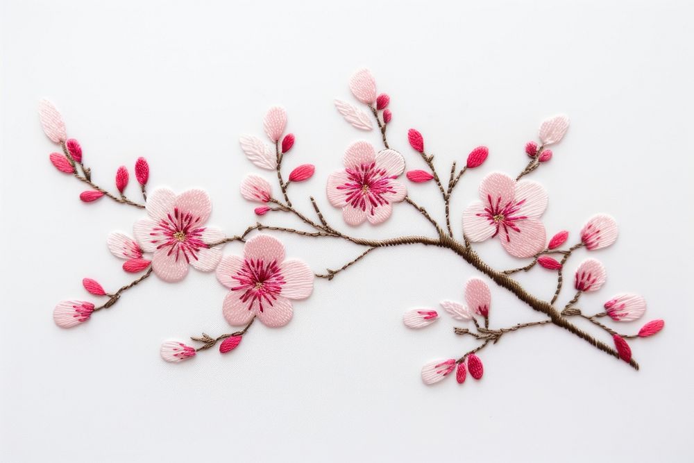 Cute Cherry blossom in embroidery style flower cherry plant.