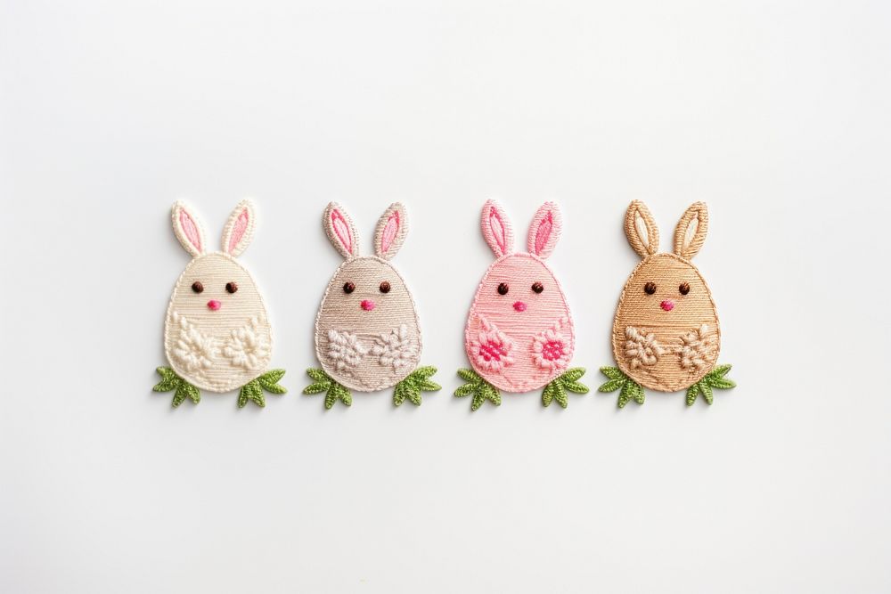 Cute easters in embroidery style anthropomorphic representation confectionery.