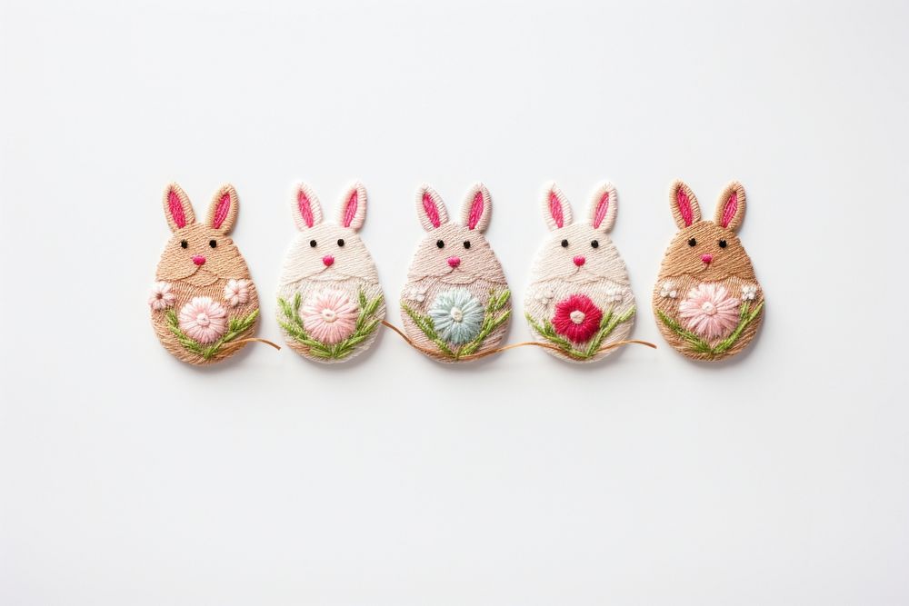 Cute easters in embroidery style animal food representation.