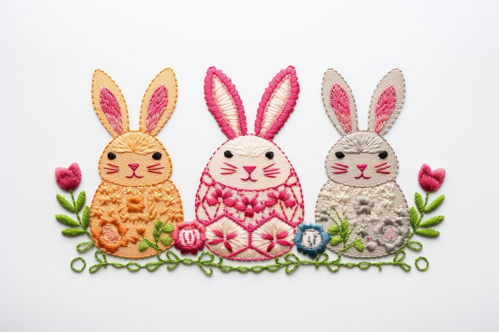 Cute easters in embroidery style pattern art anthropomorphic.