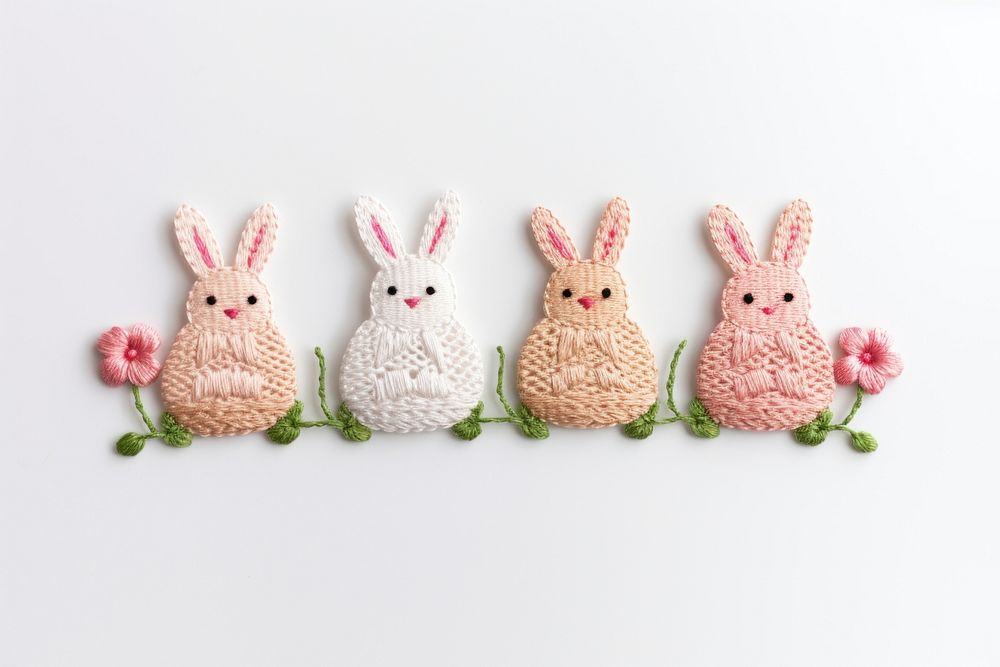 Cute easters in embroidery style art toy representation.