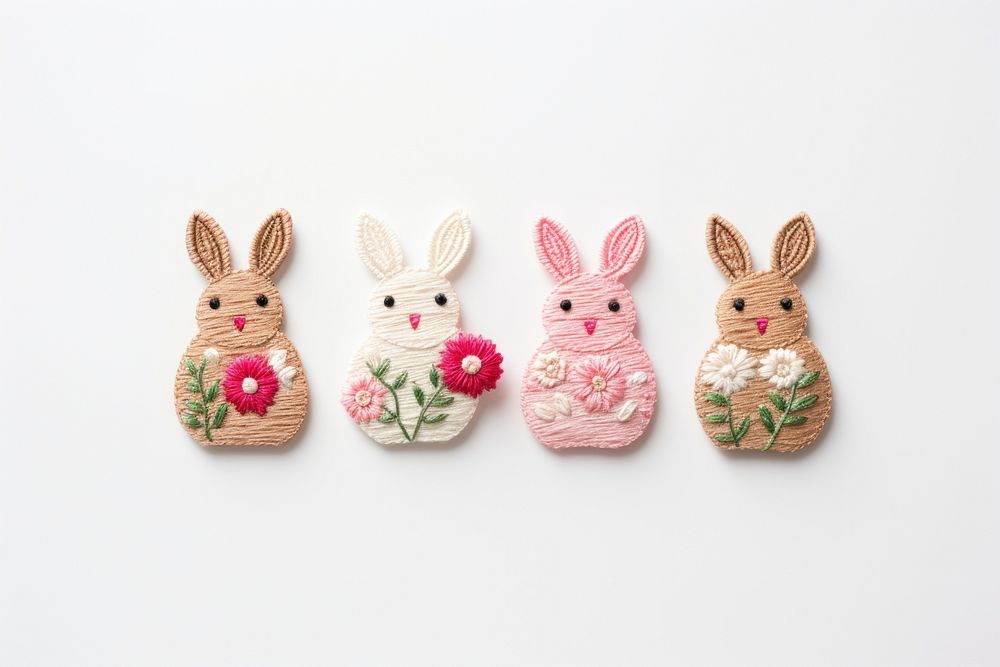 Cute easters in embroidery style animal anthropomorphic representation.