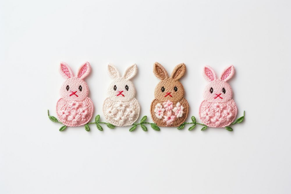 Cute easters in embroidery style animal art anthropomorphic.