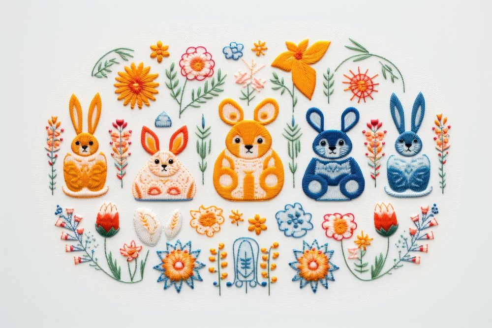 Cute easters in embroidery style pattern art representation.