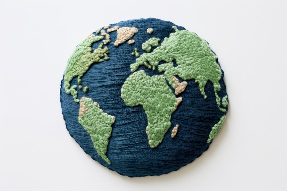 Cute earth in embroidery style planet globe space.