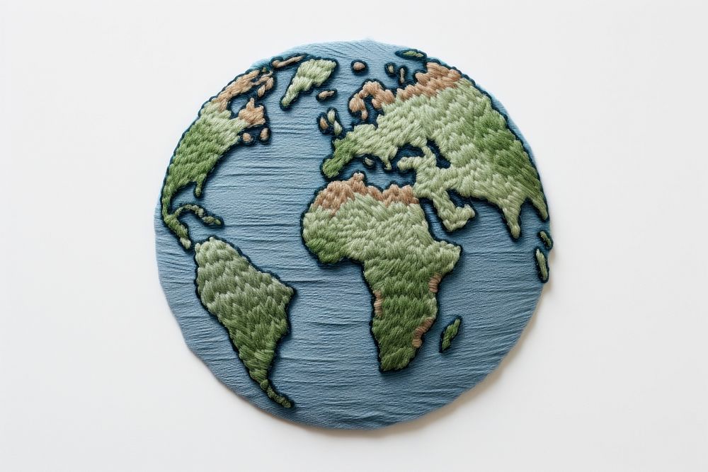 Cute earth in embroidery style pattern planet globe.